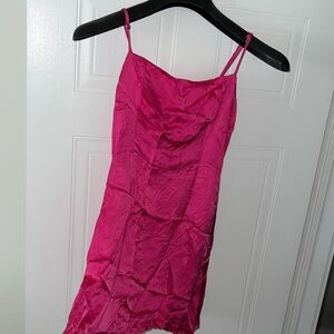 Aritzia Vibrant Pink Satin Slip Dress